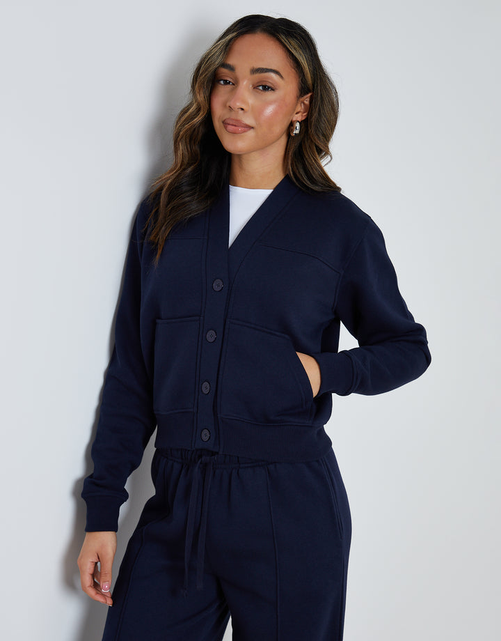 Navy Sweat Bomber Cardigan & Jogger Co-ord (2-Piece Set)