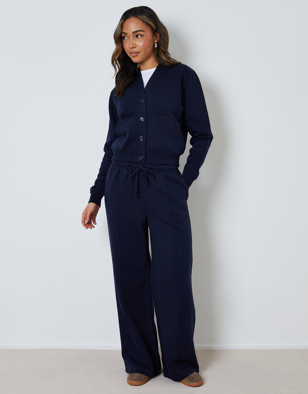 Navy Sweat Bomber Cardigan & Jogger Co-ord (2-Piece Set)