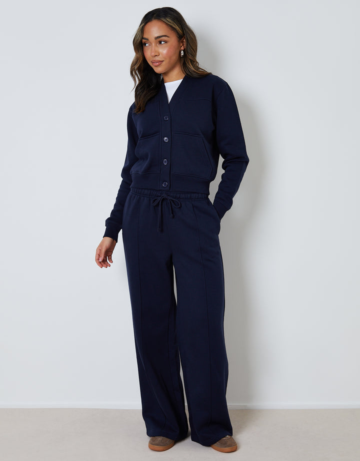 Navy Sweat Bomber Cardigan & Jogger Co-ord (2-Piece Set)
