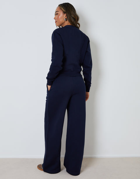 Threadbare Sweat Bomber Cardigan & Jogger Co-ord Set in Navy - back view