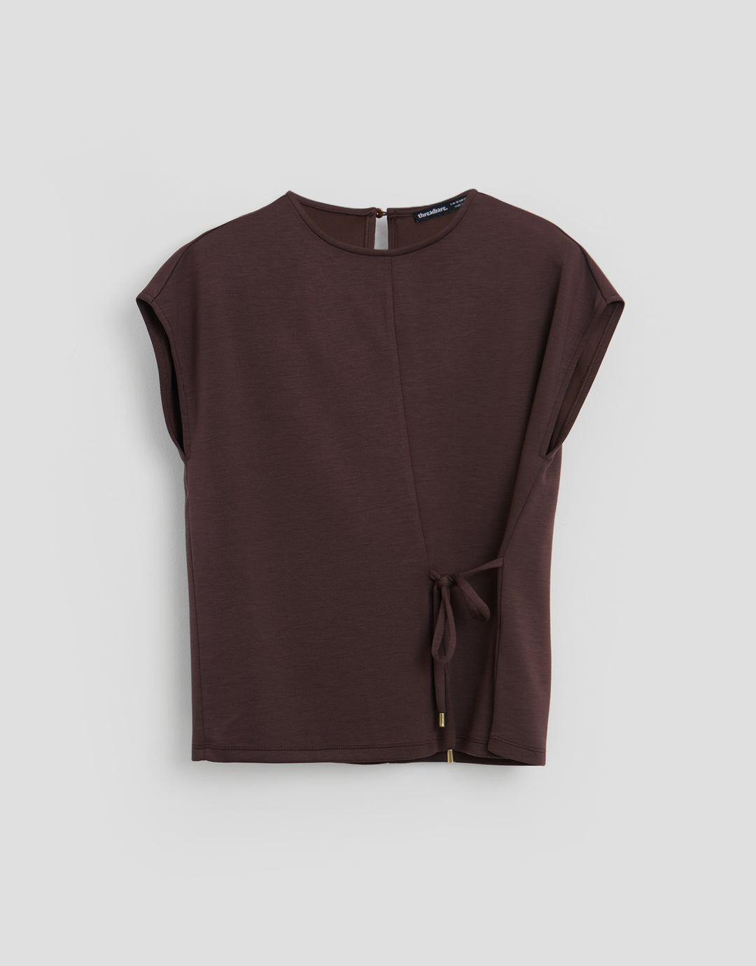 Threadbare Relaxed Fit Tie Top & Wide Leg Trousers Set in Chocolate Brown - flat lay top