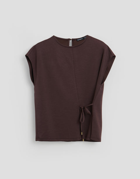 Threadbare Relaxed Fit Tie Top & Wide Leg Trousers Set in Chocolate Brown - flat lay top