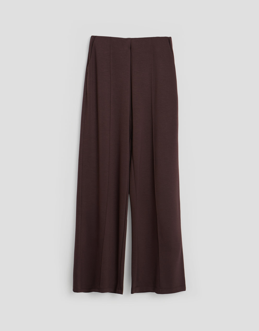 Threadbare Relaxed Fit Tie Top & Wide Leg Trousers Set in Chocolate Brown - flat lay bottoms