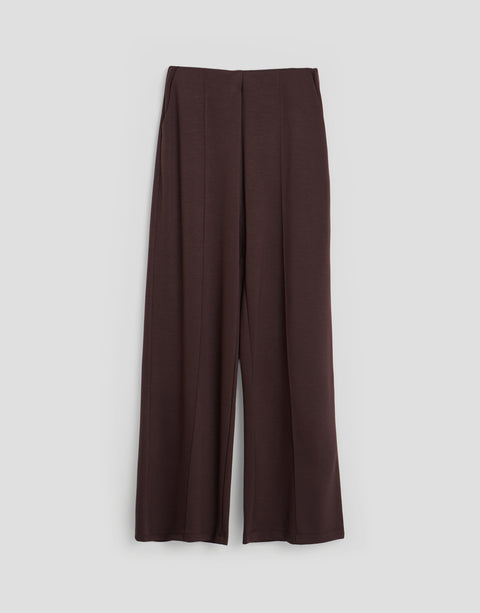 Threadbare Relaxed Fit Tie Top & Wide Leg Trousers Set in Chocolate Brown - flat lay bottoms