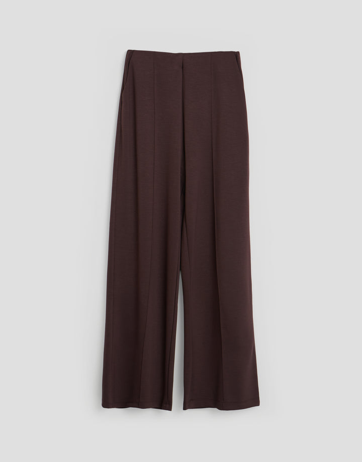 Threadbare Relaxed Fit Tie Top & Wide Leg Trousers Set in Chocolate Brown - flat lay bottoms