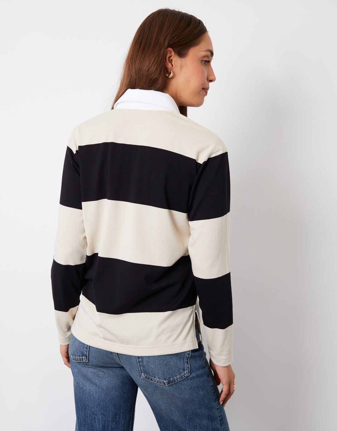 Black & Cream Stripe Paris Embroidery Rugby Shirt