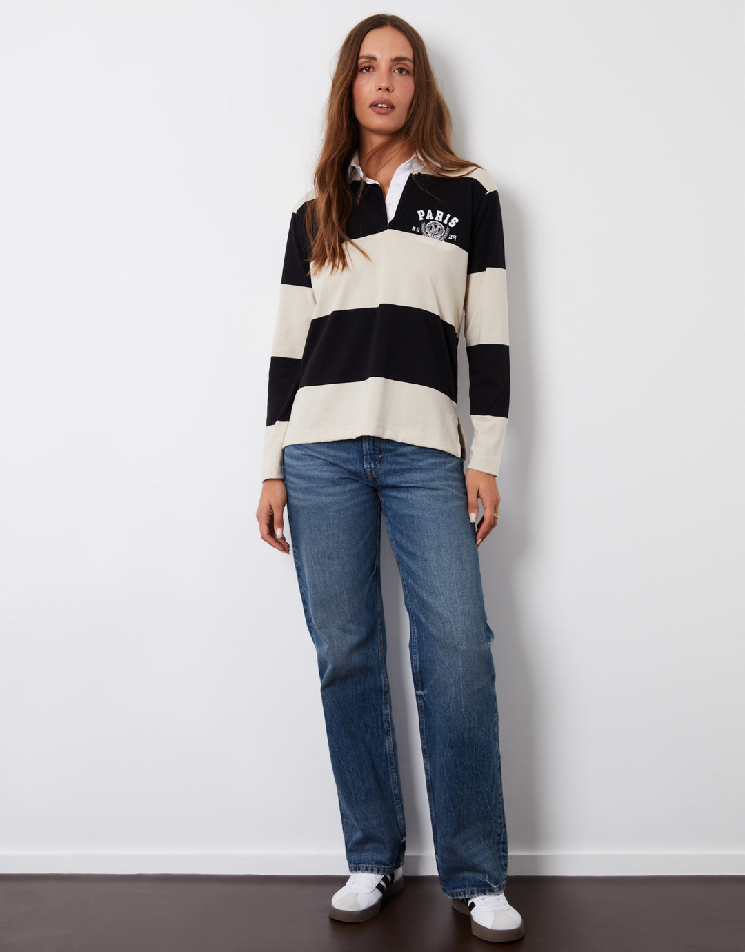 Black & Cream Stripe Paris Embroidery Rugby Shirt