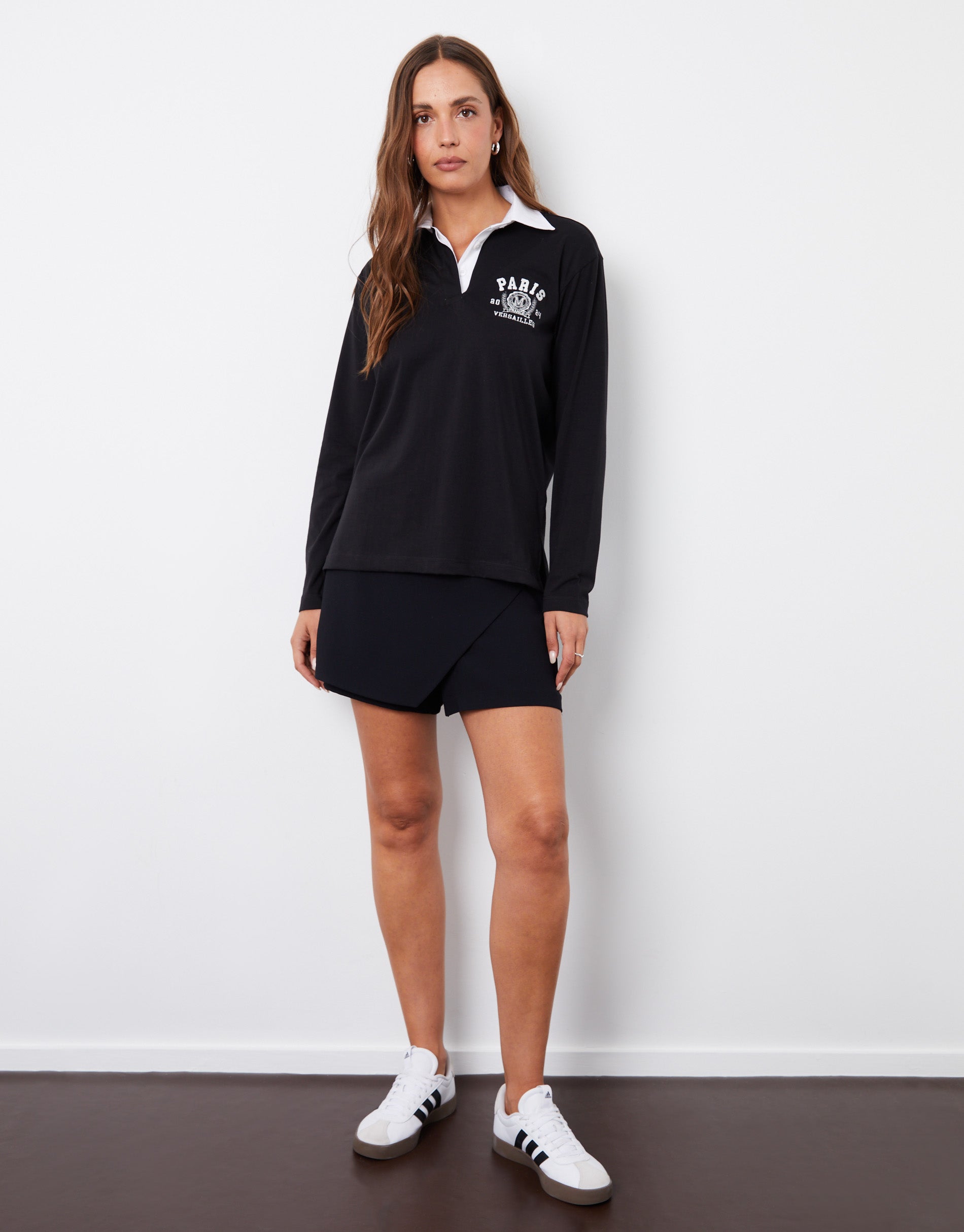 Threadbare Women's Black Paris Embroidery Rugby Shirt