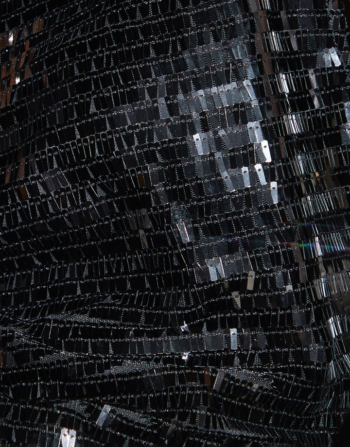 Black Fringe Sequin Round Neck Top