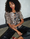 Women's Leopard Print Sequin Tie Front Smock Blouse