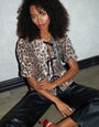 Leopard Print Sequin Tie Front Smock Blouse