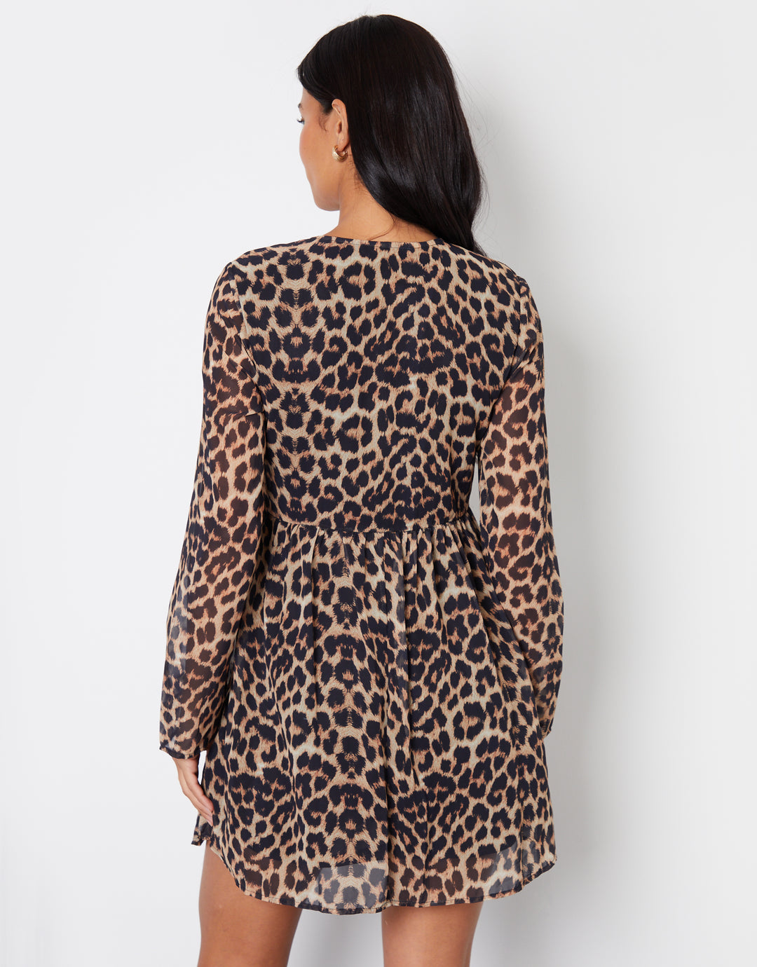 Leopard Print Flared Chiffon Mini Dress