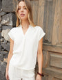 White Open Collar Linen Blend Shirt