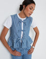 Tie Front Denim Waistcoat in Mid Wash Stripe
