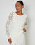 White Long Sleeve Asymmetric Lace Slash Neck Top