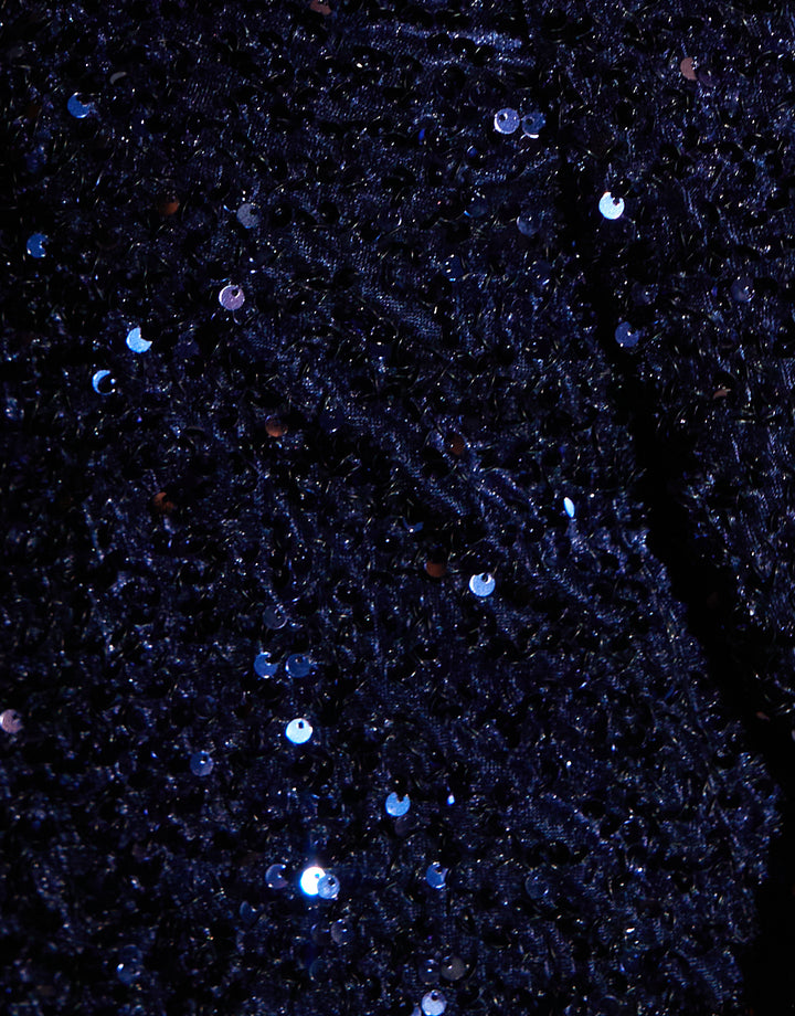 Navy Sequin Velour Slash Neck Top