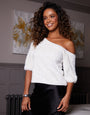 White Sequin Velour Slash Neck Top
