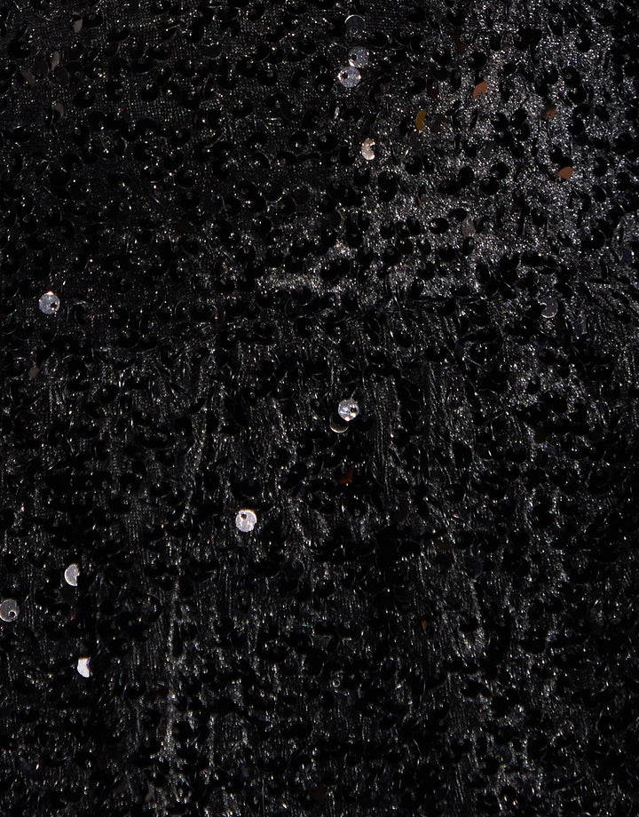 Black Sequin Velour Bow Detail Blouse