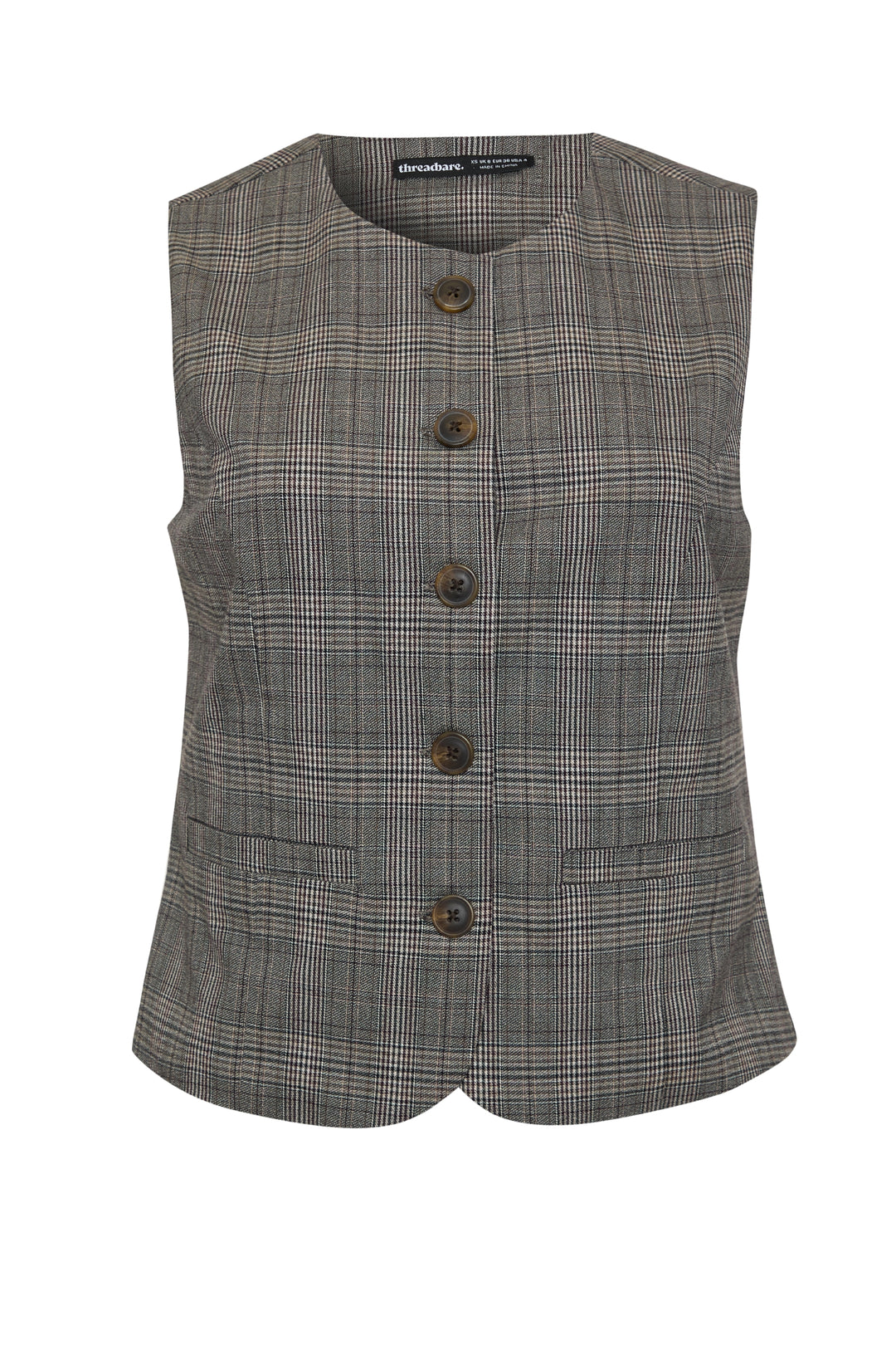 Grey Check Crew Neck Waistcoat