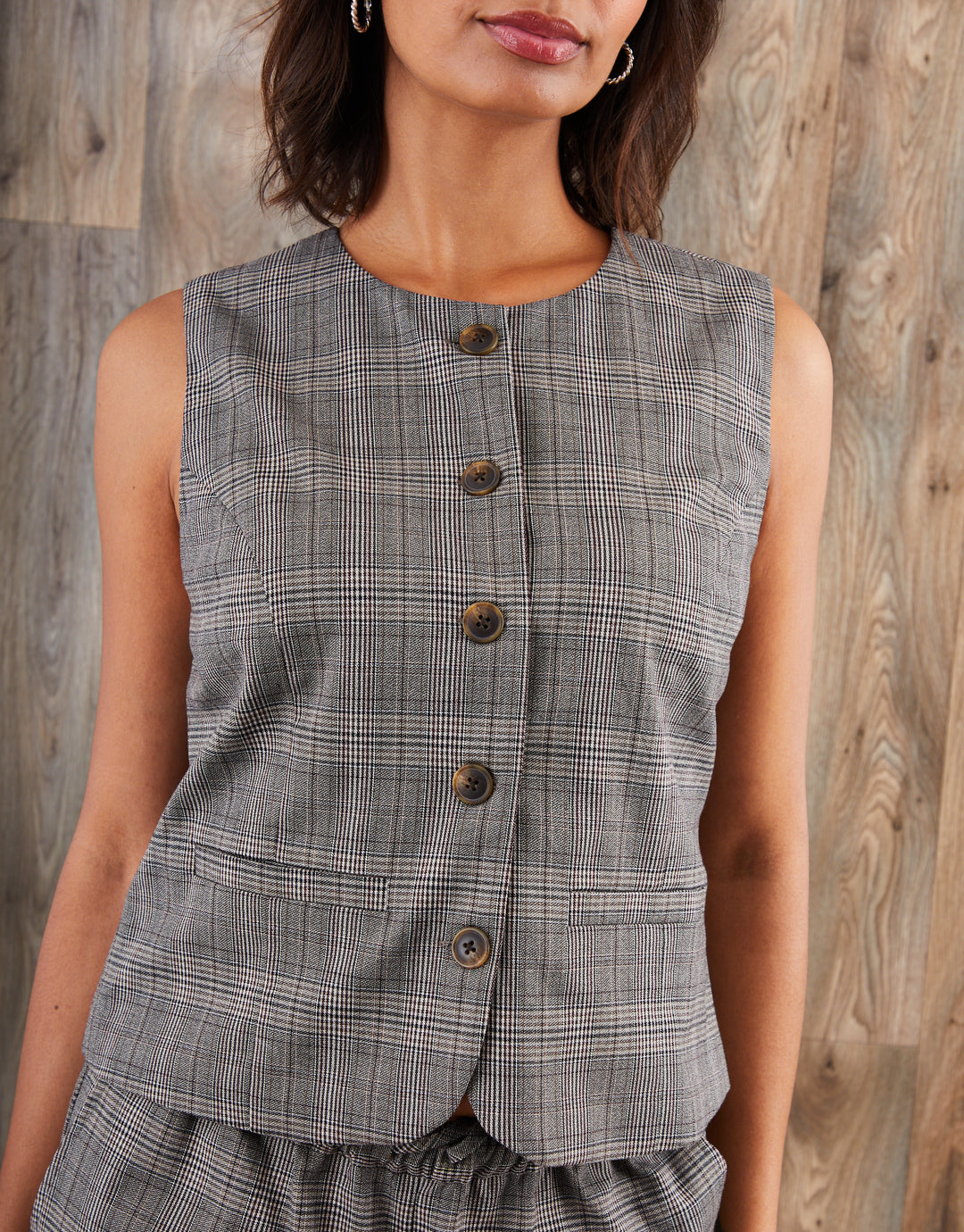 Grey Check Crew Neck Waistcoat