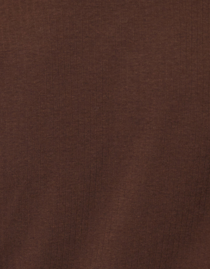 Chocolate Brown Ribbed Jersey Button Up Cardigan