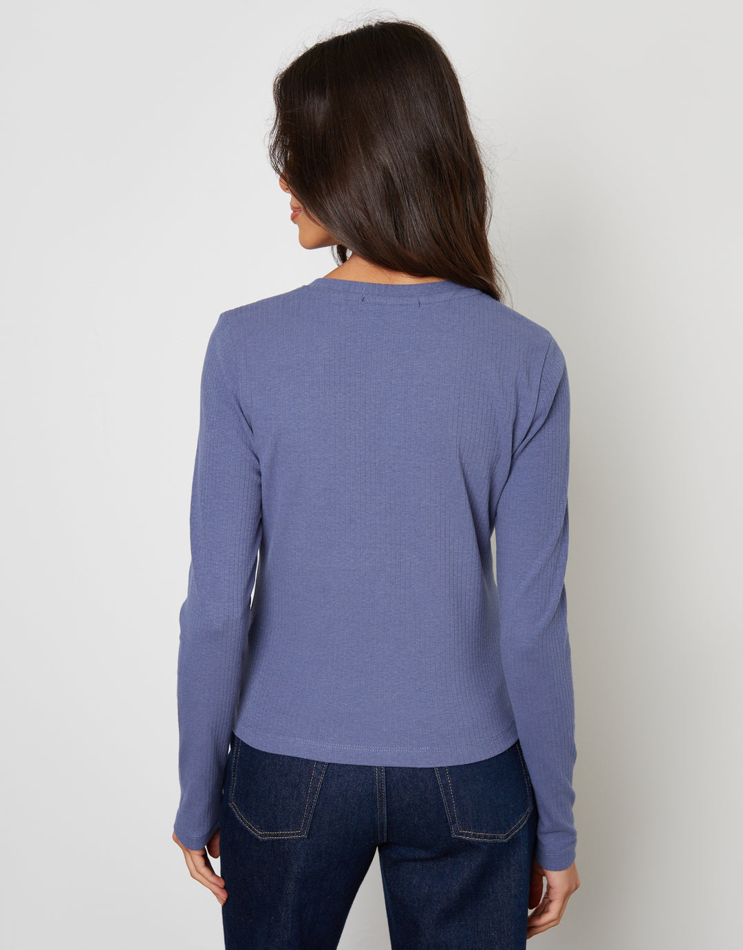 Blue Ribbed Jersey Button Up Cardigan