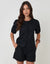 Black Linen Blend Puff Sleeve Top