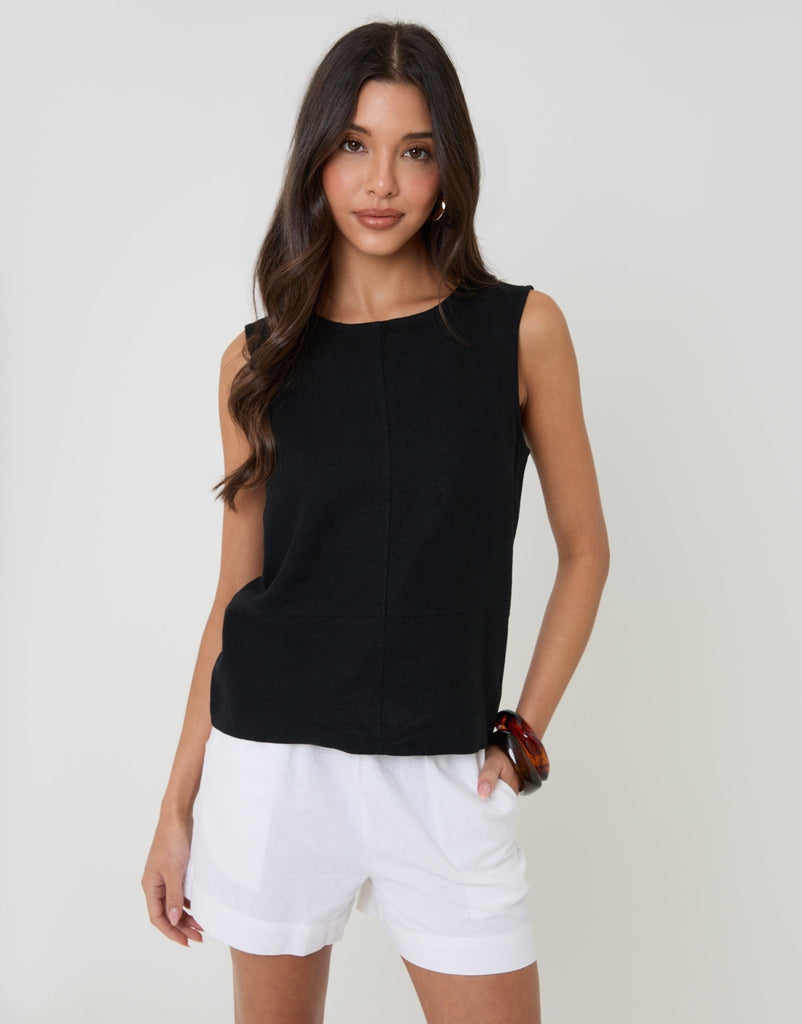 Linen Blend Tie Back Shell Top