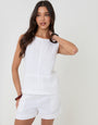 White Linen Blend Tie-Back Shell Top