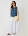 Threadbare Denim Button Up Top in Mid Wash - handbag shot