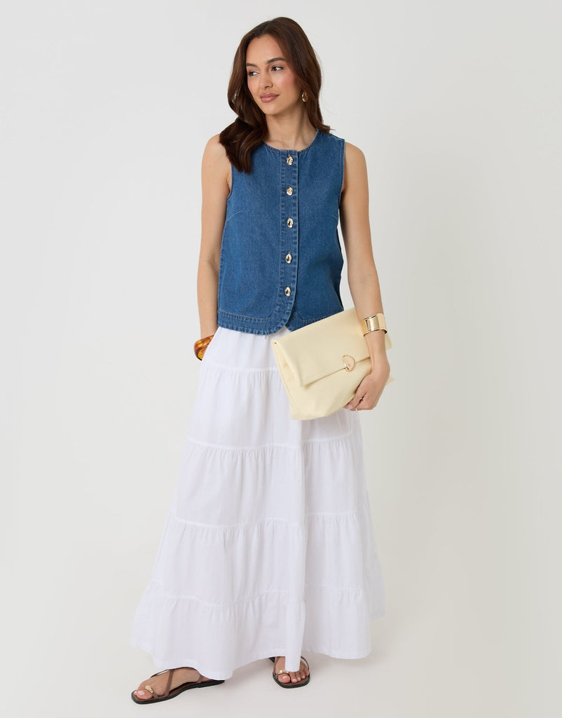 Denim Button Up Top Mid Wash