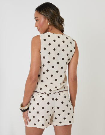 Threadbare Tailored Top in Chocolate Brown Polka Dot - back view