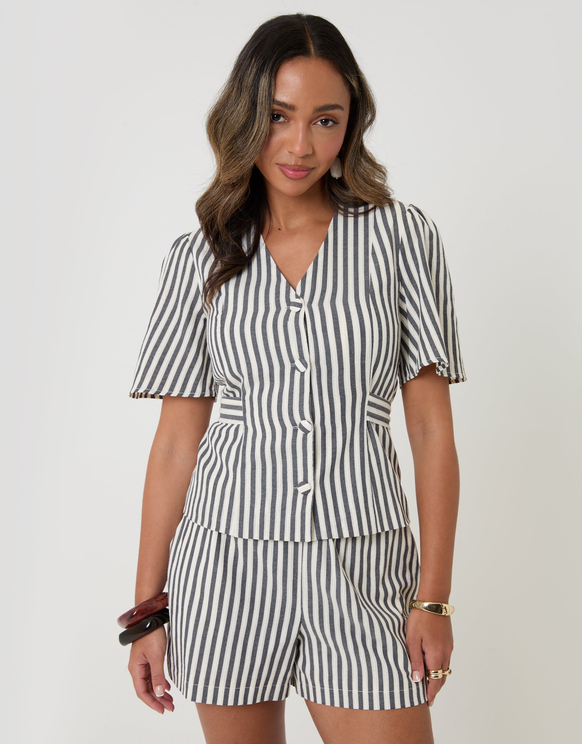 Navy Stripe Flutter Sleeve Top