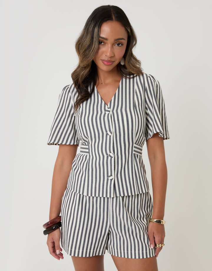 Threadbare Flutter Sleeve Top in Navy Stripe - front view