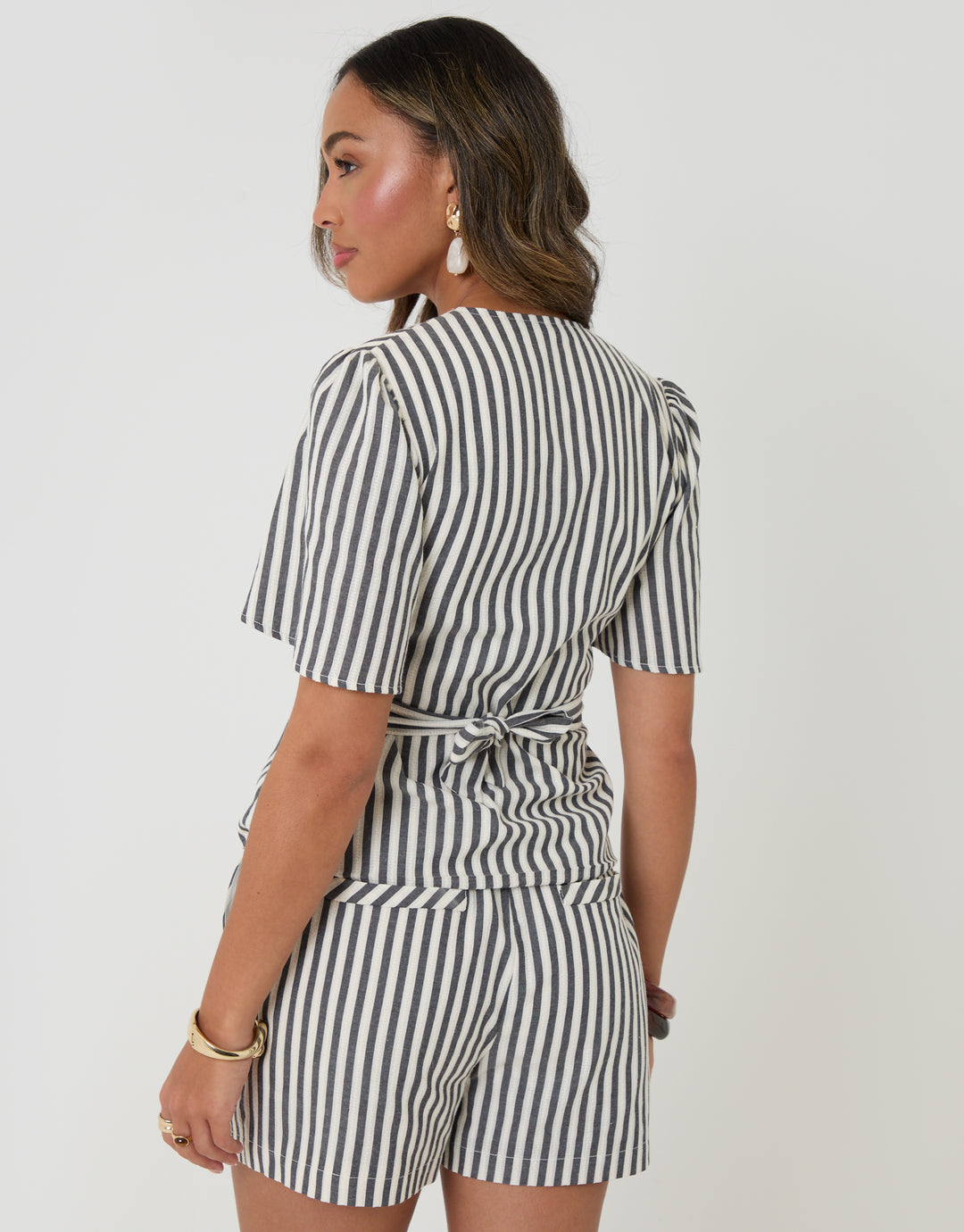 Threadbare Flutter Sleeve Top in Navy Stripe - back view