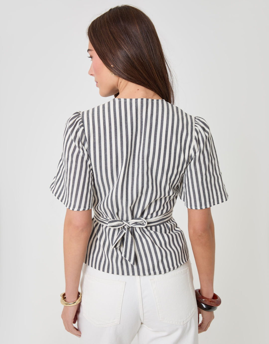 Threadbare Flutter Sleeve Top in Navy Stripe - back view