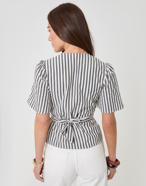 Threadbare Flutter Sleeve Top in Navy Stripe - back view