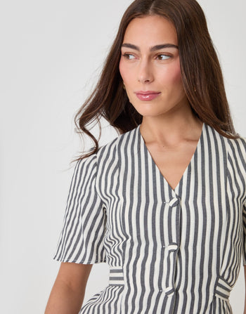 Threadbare Flutter Sleeve Top in Navy Stripe - close up