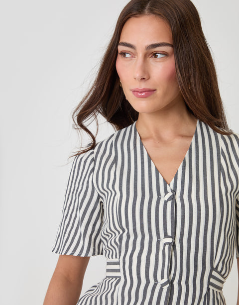 Threadbare Flutter Sleeve Top in Navy Stripe - close up