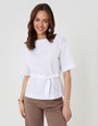 Threadbare Poplin Slash Neck Tie Belt Top in White - front view