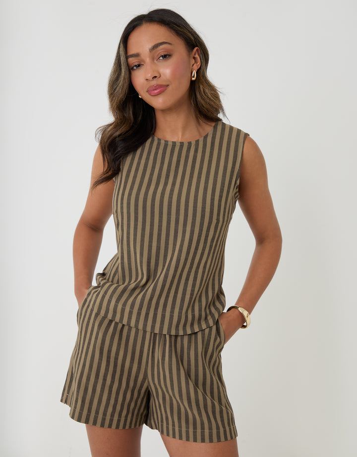Chocolate Brown Stripe Shell Top