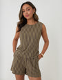 Chocolate Brown Stripe Shell Top