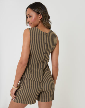 Threadbare Shell Top in Chocolate Brown Stripe - back view