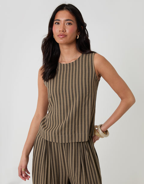 Threadbare Maelyn Stripe Shell Top in Choc Taupe - front view