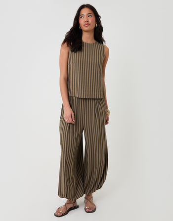 Threadbare Maelyn Stripe Shell Top in Choc Taupe - full body