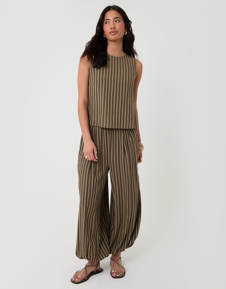 Threadbare Stripe Shell Top in Choc Taupe - full body