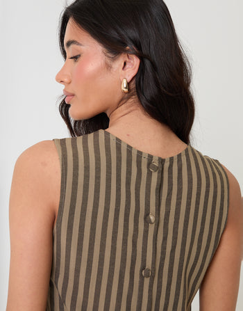 Threadbare Maelyn Stripe Shell Top in Choc Taupe - detail close up