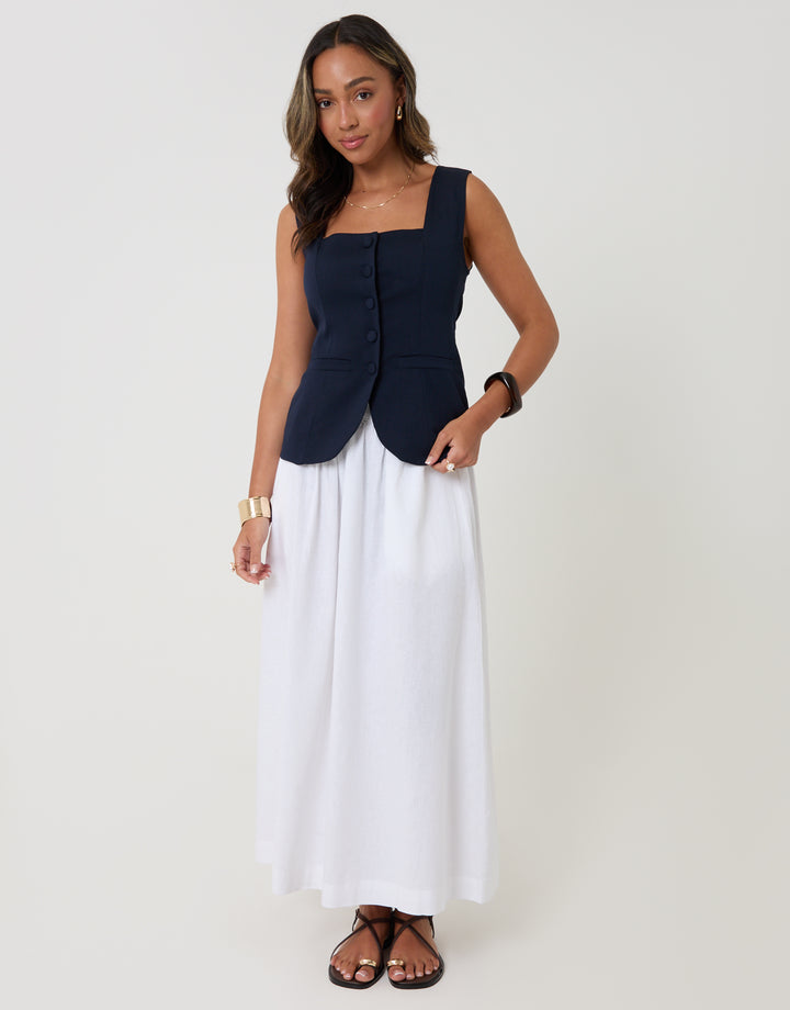 Navy Square Neck Tailored Waistcoat