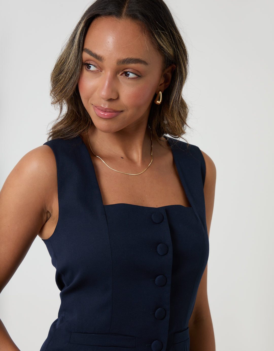 Navy Square Neck Tailored Waistcoat