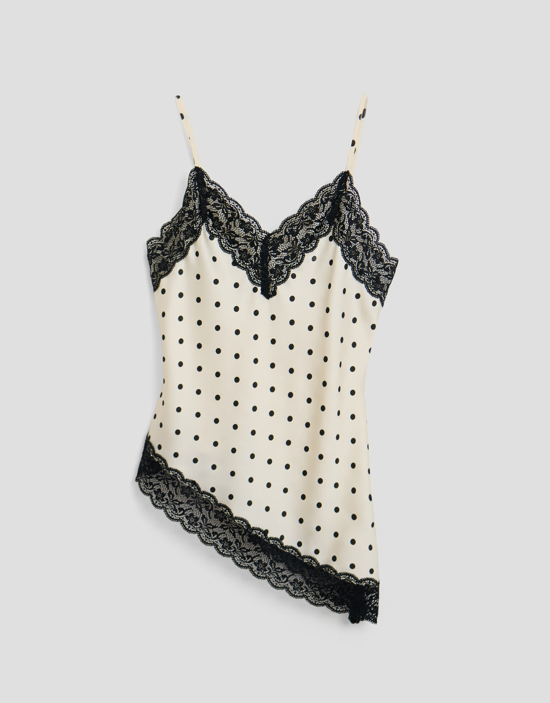 Threadbare Satin Lace Trim Cami in White Polka Dot - flat lay